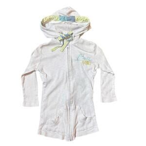 Billabong white ribbed zip up hoodie with striped trim and embroidered logo (m)